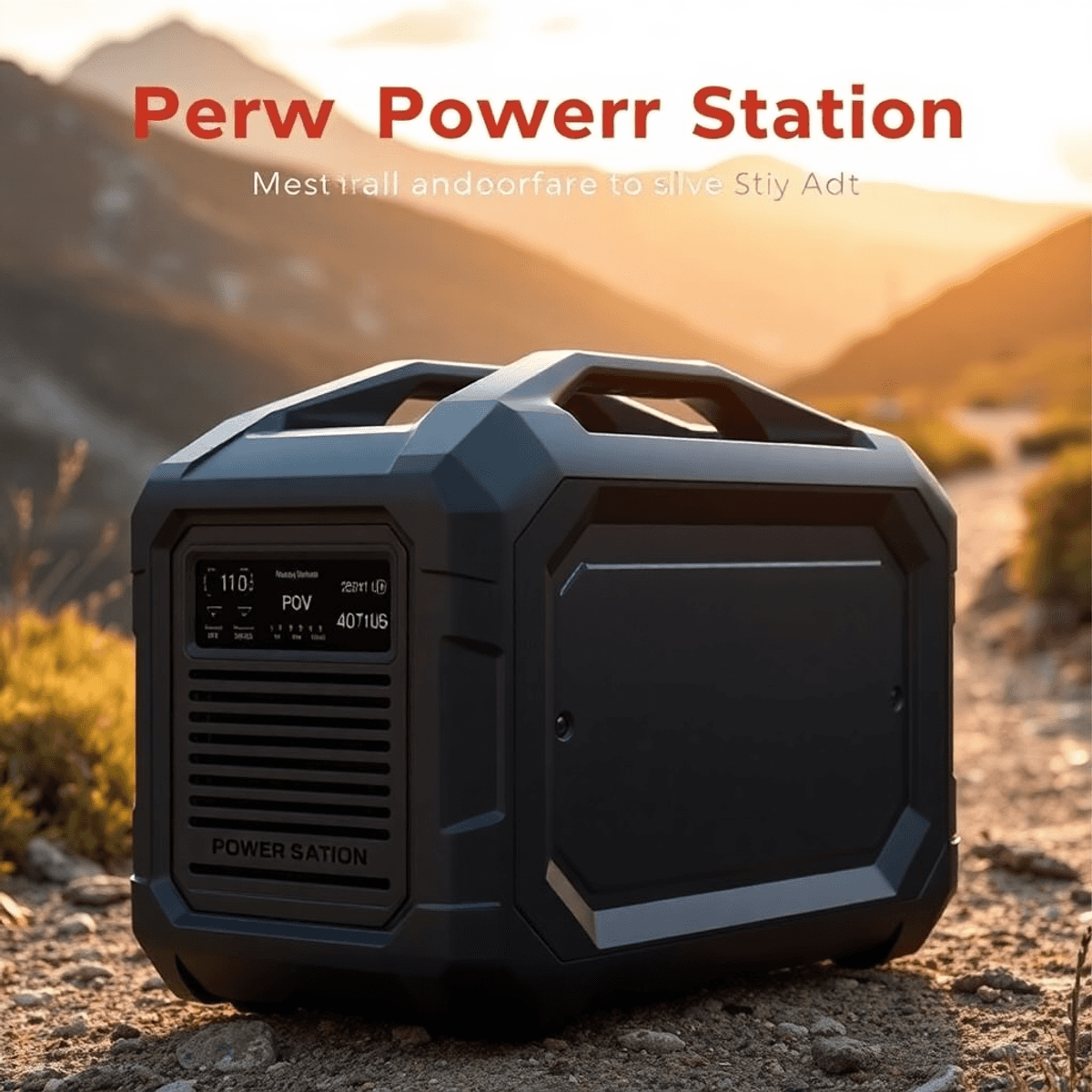 Modern, hordozható akkumulátor áll a természetes ösvényen, hegyekkel háttérben, napsütésben, kiemelve tartósságát és könnyű szállíthatóságát.